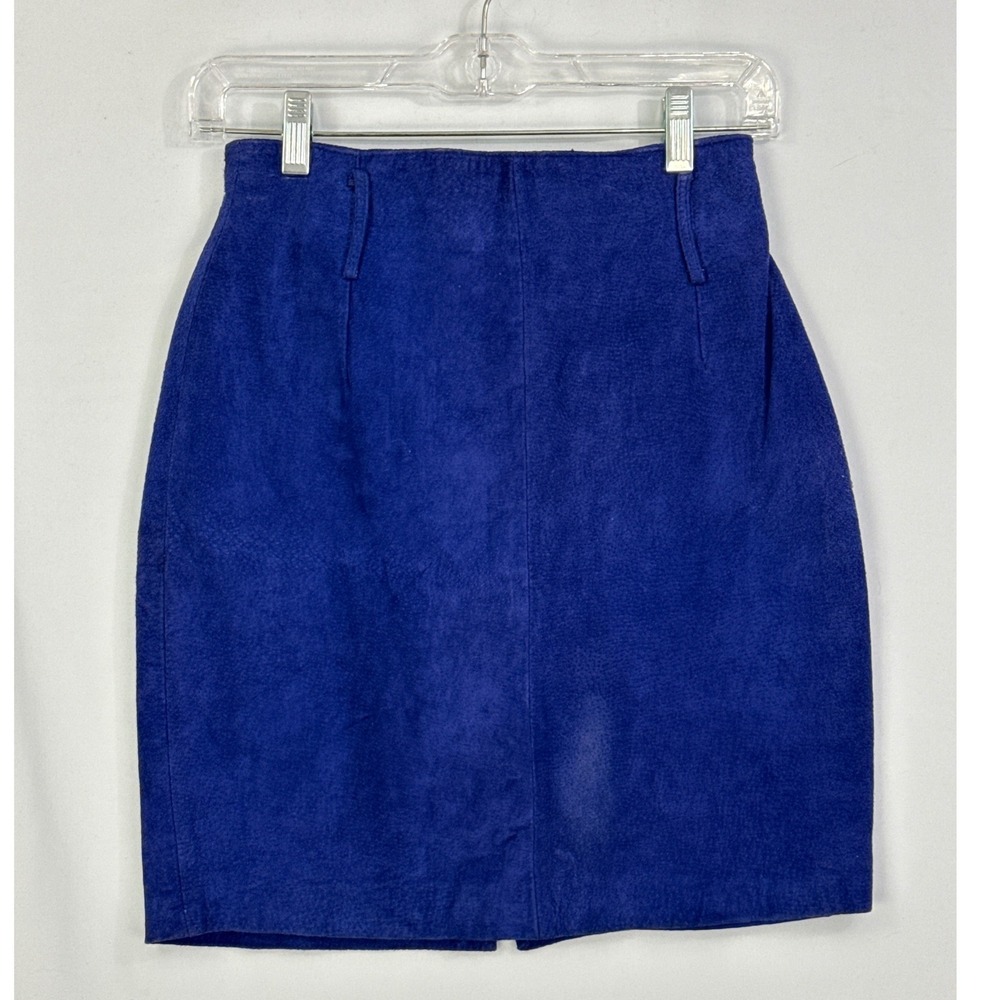 Vintage Express Cobalt Blue Suede Leather Mini Skirt High Waisted 80s 90s Sz 5/6